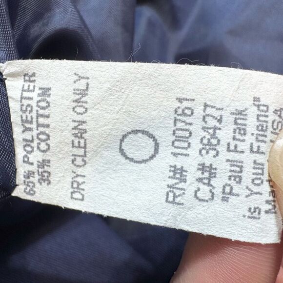 Paul Frank Jacket Blazer Womens Large Navy Blue Preppy Y2K Monkey Logo Patch - Picture 5 of 9